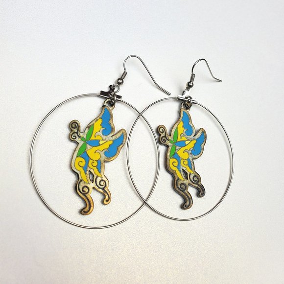 ED HARDY VINTAGE Style Earrings /Butterfly Hoop Earrings / Hard Rock Accessories - Picture 2 of 4